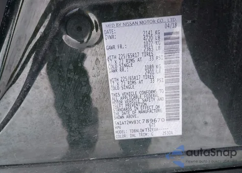 2018 Nissan Rogue Sv z USA, uszkodzony, nr VIN 5N1AT2MV8JC789670